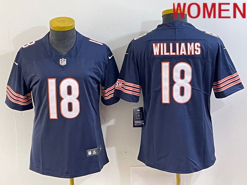 Women Chicago Bears #18 Williams Blue Second generation 2024 Nike Limited NFL Jersey style 1->women nfl jersey->Women Jersey